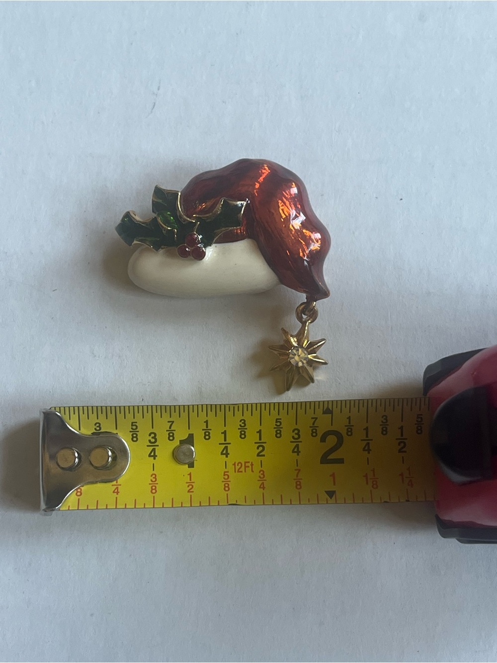 Christopher Radko Festive Red Enamel Santa Hat Brooch with Gold Star Charm